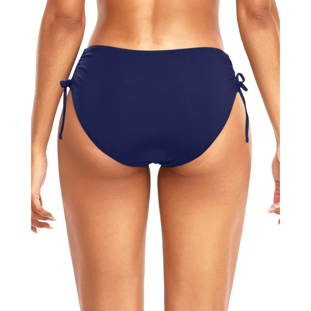 Daci Women's Navy Blue Mid Waist Bikini Bottoms Full Coverage Swim Bathing M